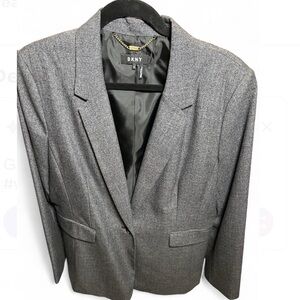 DKNY Women’s Grey Notch-Collar One-Button Long Sleeve Blazer Jacket Size 14